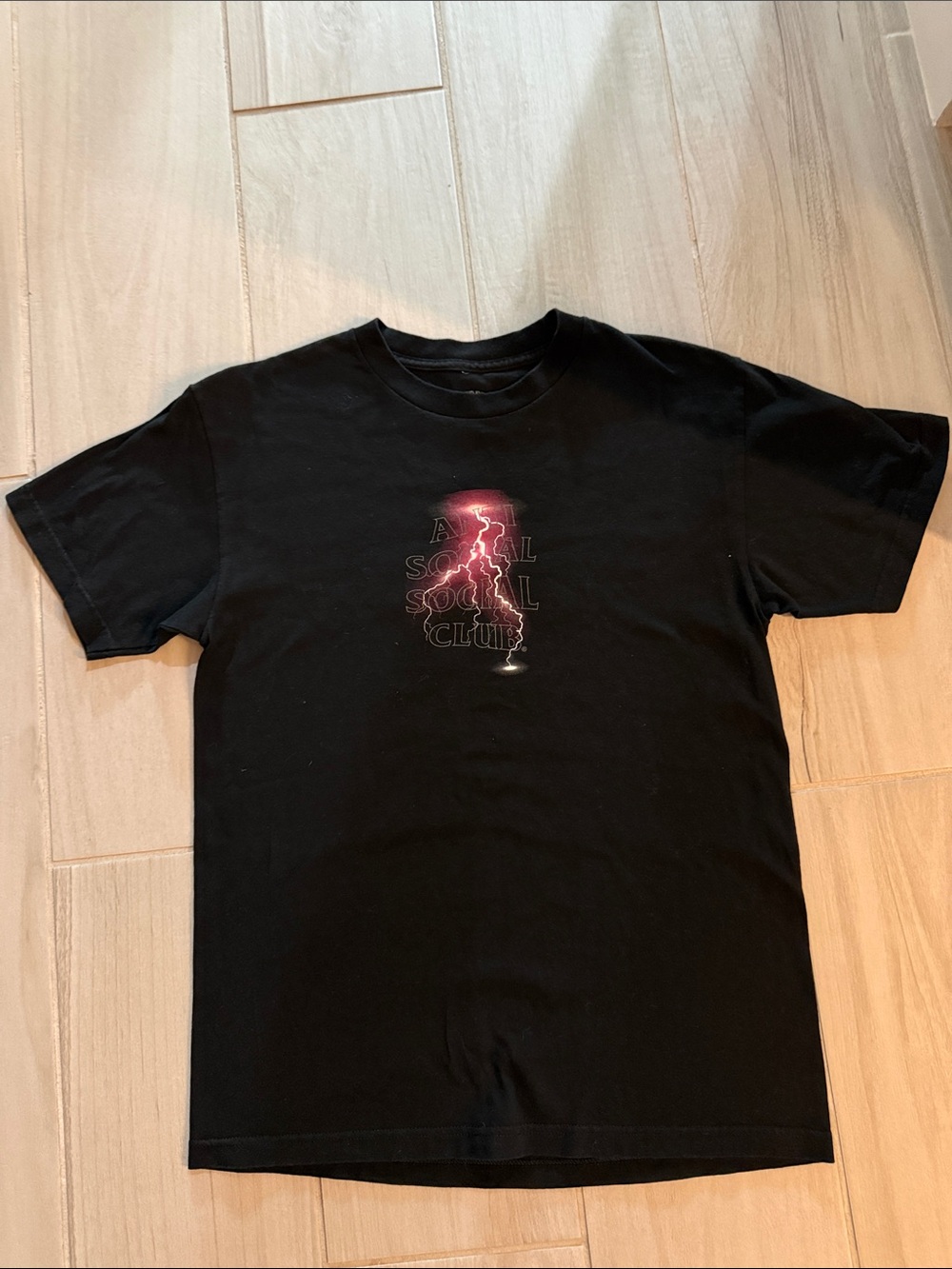 Anti Social Social Club Black Tee with Pink Lightning Graphic